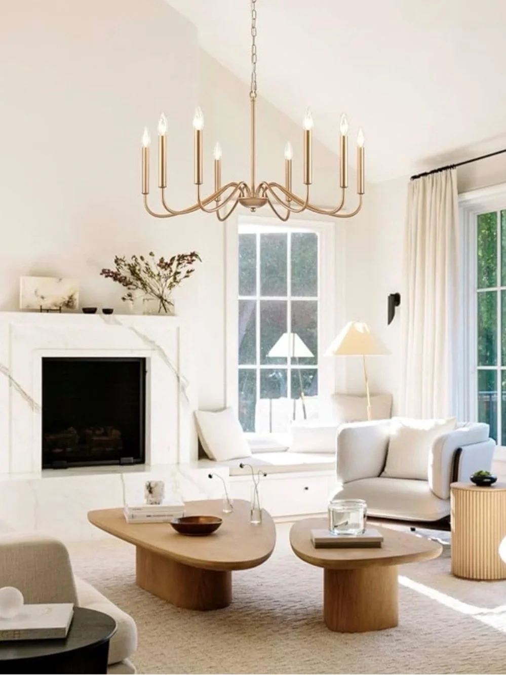 Antique Gold Farmhouse Chandelier, 8 Light Rustic Lighting Fixture Modern